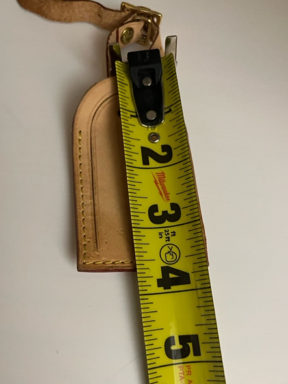 Louis Vuitton Tan Leather Luggage Tag with Yellow Stitching - Picture 9 of 10